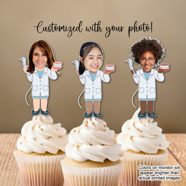 Custom Photo Dentist Cupcake Toppers, Custom Photo Topper, Orthodontist, Hygienist, Medical Field, Dentist Birthday Decorations