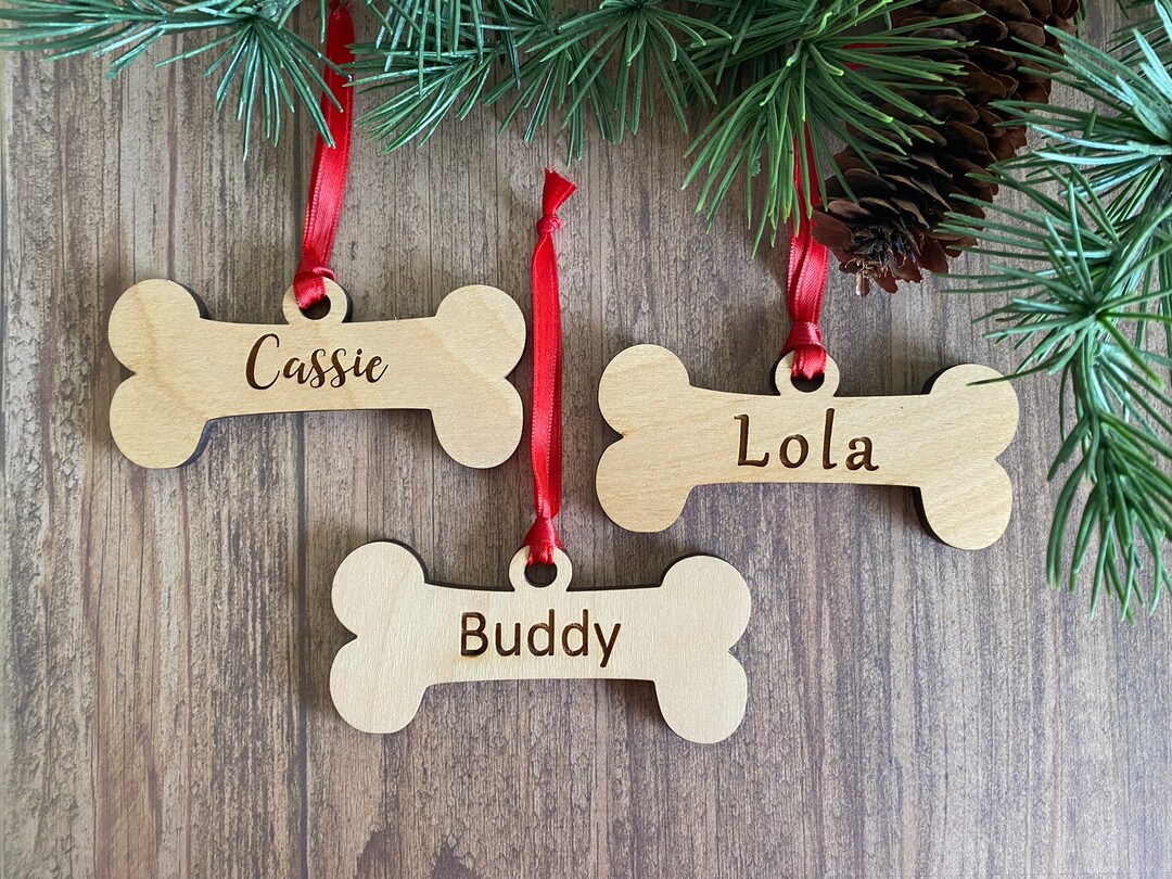 Dog Ornament Wooden Dog Bone Christmas Tree Ornament Custom Etsy