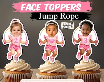 Personalized Jump Rope Photo Cupcake Toppers, Custom Face Cupcake Picks, Gymnastics Girl Birthday Party Decorations
