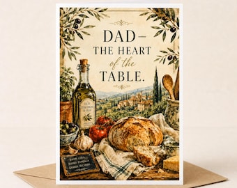 Italian Father’s Day Card for Dad | The Heart of the Table Greeting Card | Rustic Tuscan Bread & Olive Oil Card | Boutique Father’s Day Card