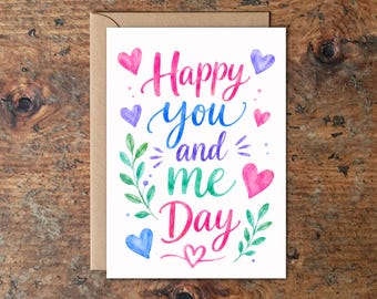 Happy You and Me Day Card | Watercolor Love Card | Romantic Anniversary Card for Husband Wife Partner | Sweet Relationship Greeting Card