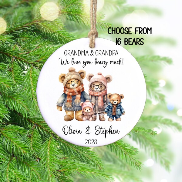 Grandma & Grandpa We Love You Beary Much, Customizable Grandchildren Ornament, Grandparent Gift, Personalized Grandma and Grandpa, Nana Papa