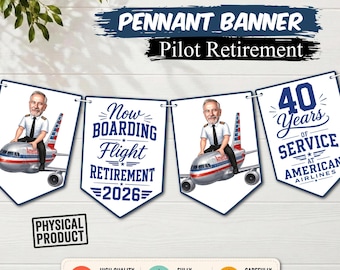 Personalized Pilot Retirement Pennant Banner, Airline Retirement Party Banner, Custom Captain Retirement Decoration, Aviation Photo Banner