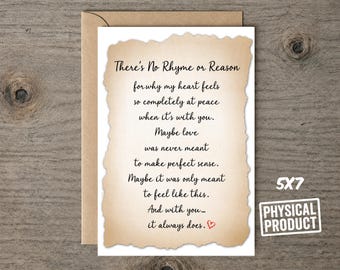 There's No Rhyme or Reason Poem Card | Romantic Love Letter for Husband, Wife, Boyfriend or Girlfriend | Meaningful Anniversary Keepsake