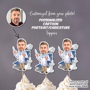 Custom Dentist Cartoon Caricature Cupcake Toppers: Personalized Dental Theme