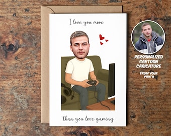 Gamer Anniversary Card: I Love You More Than Gaming, Personalized Photo