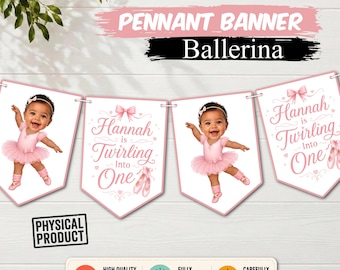 Personalized Ballerina Birthday Photo Banner, Custom Ballet Pennant Banner, Twirling Into One Banner, Pink Dance Party Decor, First Birthday