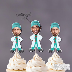 Custom Photo Surgeon Cupcake Toppers: Personalized Doctor Birthday Party Decor