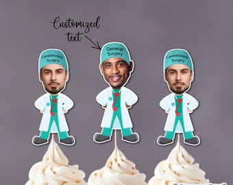 Custom Surgeon Cupcake Topper, Personalized Doctor Cupcake Toppers, Match Party Decorations, Doctor Birthday, Medical Field, DOUBLE-SIDED