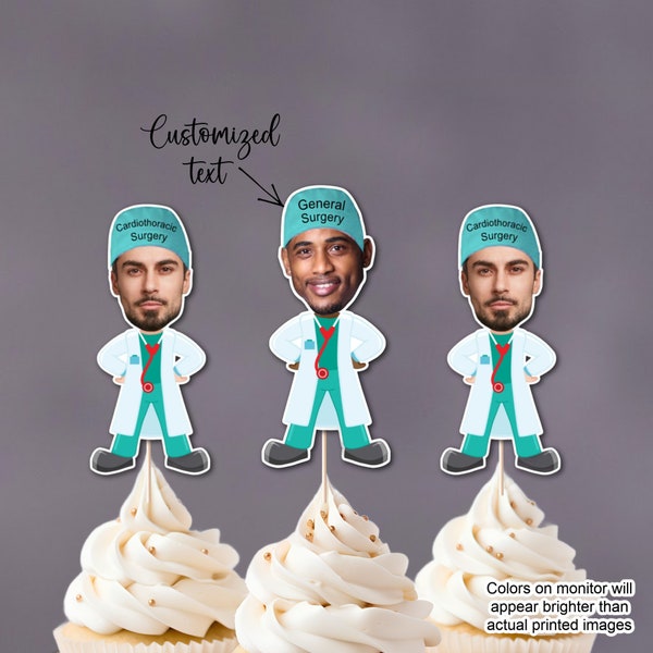 Custom Surgeon Cupcake Topper, Personalized Doctor Cupcake Toppers, Match Party Decorations, Doctor Birthday, Medical Field, DOUBLE-SIDED