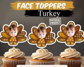 Personalized Turkey Photo Cupcake Toppers, Custom Thanksgiving Face Picks, First Thanksgiving Party Decor, Turkey Birthday Decorations