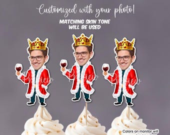 Custom King Photo Cupcake Toppers: Bachelorette Party Decorations