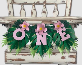 Tropical Leaf Birthday Highchair Banner Floral Highchair Banner First Birthday, Safari Theme, Wild One, Jungle Theme, Two Wild