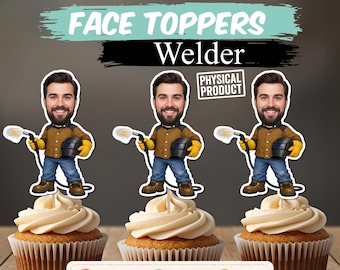 Custom Welder Photo Cupcake Toppers, Welder Birthday Graduation Party, Welding School Graduation Decorations, Personalized Face Picks