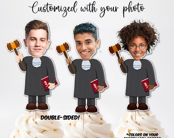 Custom Photo Judge Cupcake Toppers, Custom Photo Topper, Law, Lawyer, Case Closed, Gavel, Judge Birthday Decorations