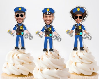 Police Officer Cupcake Toppers, Custom Photo Topper, Personalized Cupcake Toppers, Photo Face, DOUBLE-SIDED, Cop Birthday