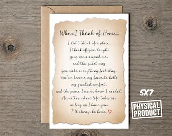 When I Think of Home Poem Card | Romantic Love Letter for Husband, Wife, Boyfriend or Girlfriend | Meaningful Anniversary Keepsake Greeting