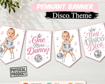 Personalized Disco Queen Birthday Photo Banner, Custom One Groovy Girl Pennant  Face Banner, Pink Silver Disco Party Decorations