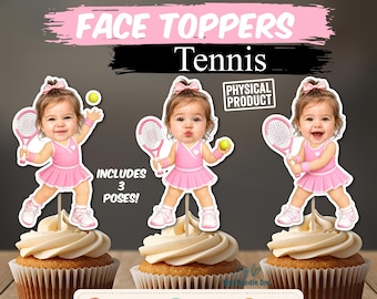 Personalized Tennis Photo Cupcake Toppers, Custom Face Sticks, Tennis Tournament Picks, Tennis Theme Baby First Birthday Party Decorations