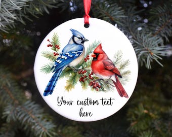 Cardinal and Blue Jay Christmas Ornaments, Blue Jay and Cardinal Lovers, Birds, Gift for Friend, Christmas Exchange, We are Always With You