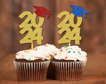 2024 Cupcake Toppers, Custom Graduation Cupcake Toppers, Class of 2024 Graduation Party Decoration, Graduation Cap Toppers, Congrats Grad G1
