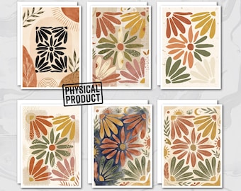 Boho Blank Note Card Set | Modern Floral Greeting Cards | Earth Tone Stationery Set | Folded Cards with Envelopes | Bohemian Greeting Cards