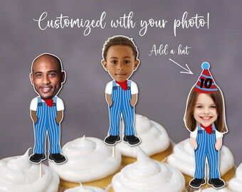 Custom Photo Train Conductor Cupcake Toppers, Custom Photo Topper, Train Themed Party, Birthday Party Decorations