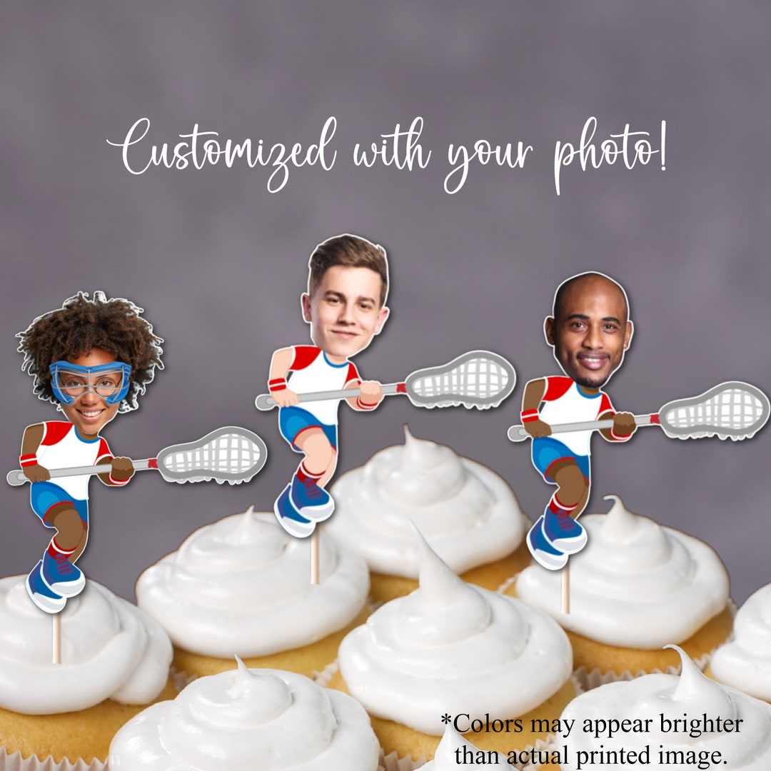 Custom Photo Lacrosse Cupcake Toppers, Custom Photo Topper, Lacrosse