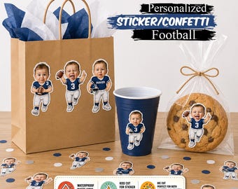 Personalized Football Photo Confetti Stickers, Custom Face Stickers, Sports Birthday, First Birthday Decorations, Kiss Cut OR Die Cut