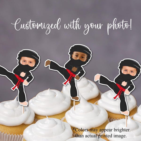 Adornos personalizados para cupcakes con fotos de ninja: decoración personalizada para fiestas