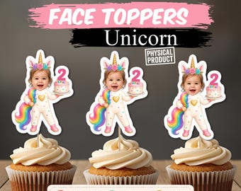 Personalized Unicorn Cupcake Photo Toppers, Custom Face Birthday Decorations, Rainbow Theme Party Cake Picks, Magical Girl Birthday Decor