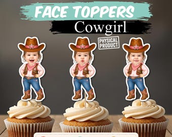 Personalized Cowgirl Photo Cupcake Toppers, Custom Face Sticks, Western Theme Birthday Picks, My First Rodeo Birthday Party Decorations