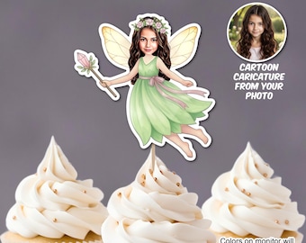 Personalized Fairy Cupcake Toppers, Custom Photo Birthday Toppers, Fairies Garden Party Decor, Girl Birthday Cupcake Picks