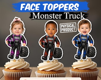 Personalized Monster Truck Cupcake Toppers, Custom Face Monster Truck Driver Birthday Decorations, Monster Jam Party Picks