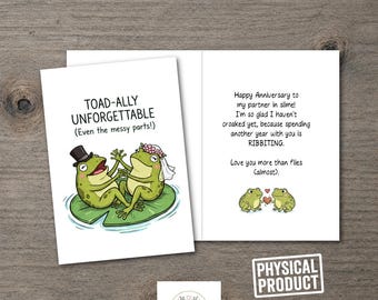 Funny Frog Anniversary Card for Husband or Wife, Toad-ally Unforgettable Card, Frog Love Anniversary Card, Cute Pun, Partner in Slime