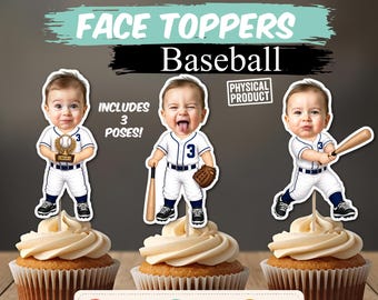 Personalized Baseball Photo Cupcake Toppers, Custom Face Sticks, Sports Birthday Picks, Baseball Baby First Birthday Party Decorations