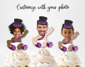 BABY NEW YEAR Custom Photo Cupcake Toppers, Custom Photo Topper, New Year Decorations, Christmas Holiday, Holiday Party, New Year Birthday