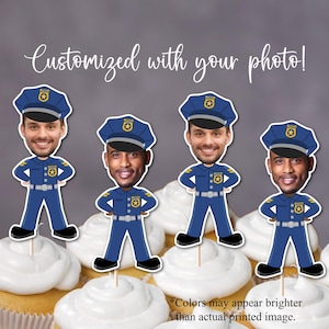 Custom Photo Police Officer Cupcake Toppers