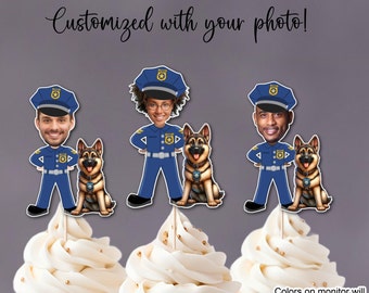 Police Officer K-9 Unit, German Shepherd, Cupcake Toppers, Custom Photo Topper, Personalized Cupcake Toppers, Photo Face. Cops