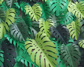 50 Paper Monstera Leaves 15" AND 10" Assortment Shades of Green Large Tropical Monstera Leaves D.I.Y Safari Backdrop Jungle Dinosaur Party