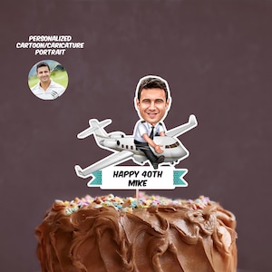 Pilot Cake Topper, Custom Personalized Cartoon Caricature Portrait, Pilot Birthday, Pilot, Airplane Theme Party, Male Pilot, Cake Topper
