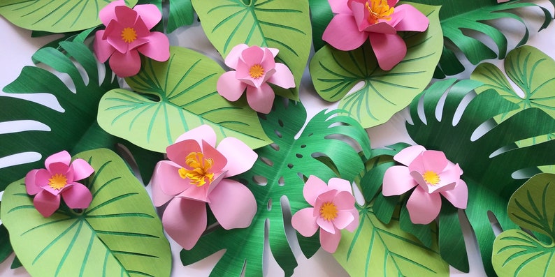 32 Tropical Paper Leaves and Flowers YOU CHOOSE Colors Heavy - Etsy