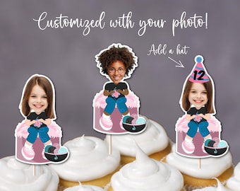 Custom Photo Crocheting Girl Cupcake Toppers, Custom Photo Topper, Crochet Girl, Birthday Girl Cupcake Topper, Hobby Topper, Crafty Girl