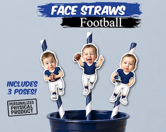 Personalized Football Photo Face Party Straws, Custom Face Straws, Sports Birthday Supplies, Football Baby First Birthday Party Decor, FB1