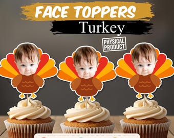 Custom Turkey Photo Cupcake Toppers, Thanksgiving Face Cupcake Toppers, Personalized First Thanksgiving Party Decor, Turkey Birthday Picks