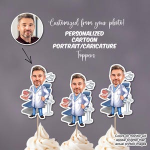 Custom Dentist Cartoon Caricature Cupcake Toppers: Personalized Dental Theme