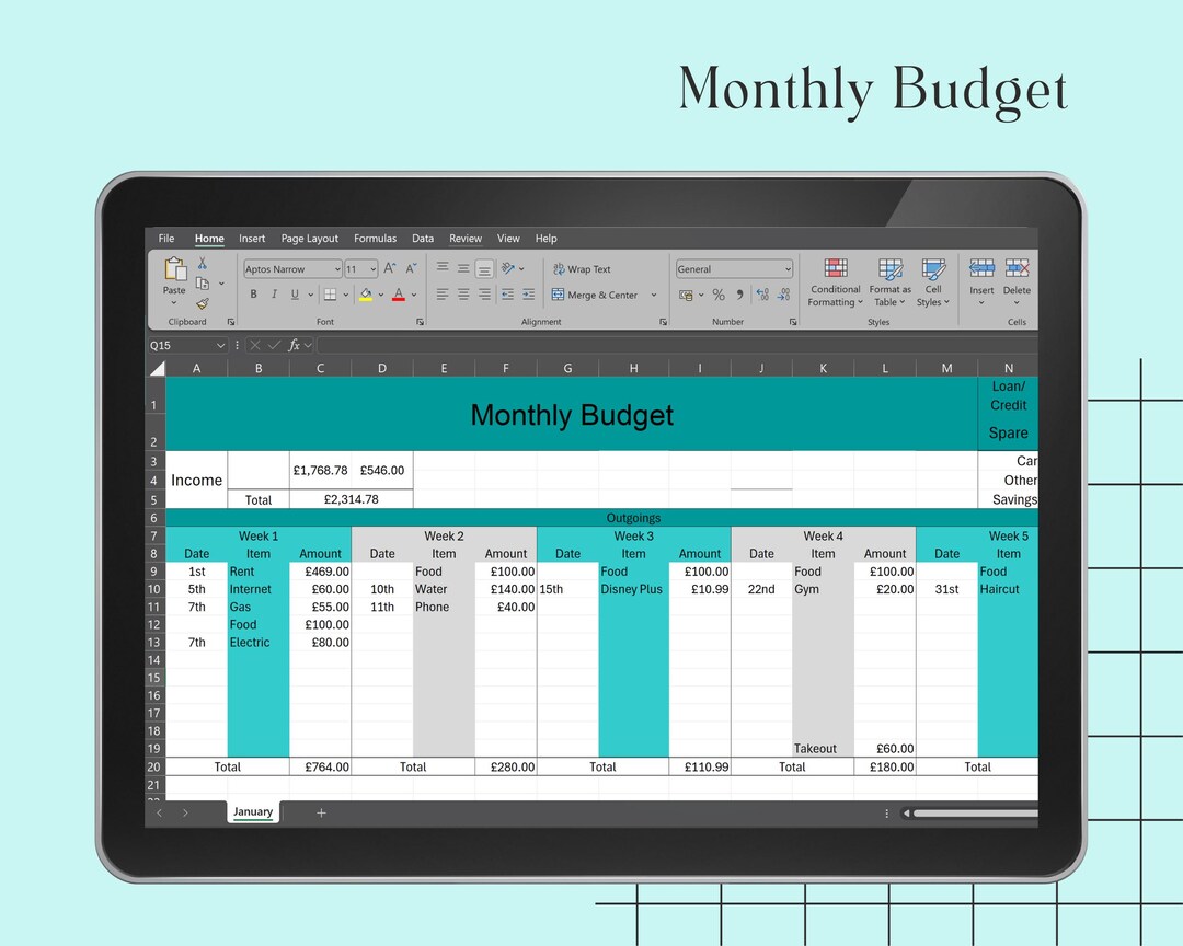 Simple Monthly Budget - Personal Budgeting Excel Spreadsheet - Etsy