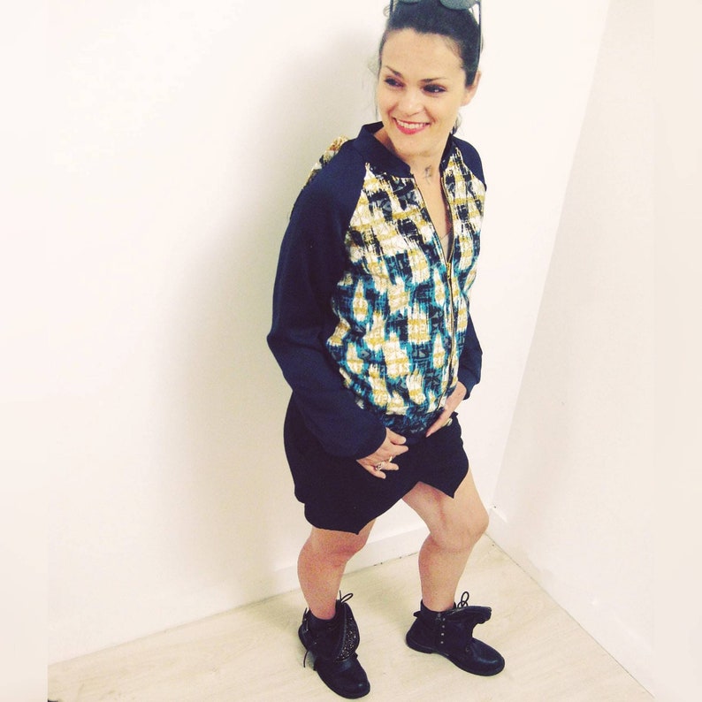 women/'s jacket ankara coat top Yellow and turquoise wax bombers jacket double-material wax top ethnic jacket