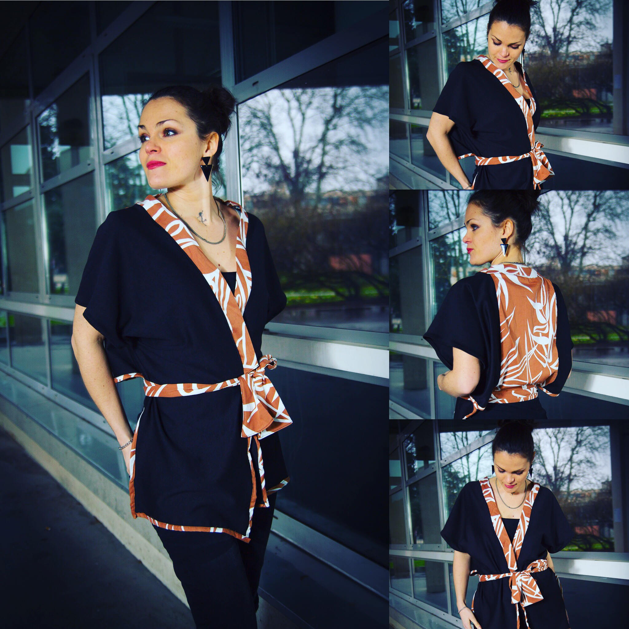 Women s Kimono Wax Exotic Ethnic Top Large Camel Flower