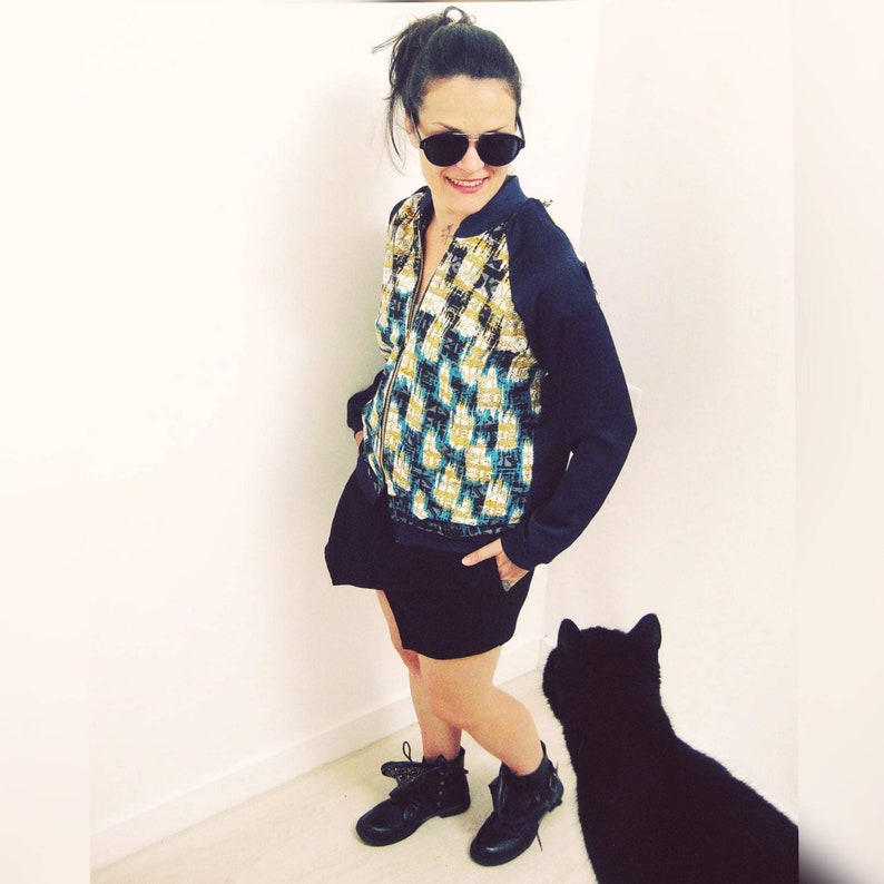 women/'s jacket ankara coat top Yellow and turquoise wax bombers jacket double-material wax top ethnic jacket